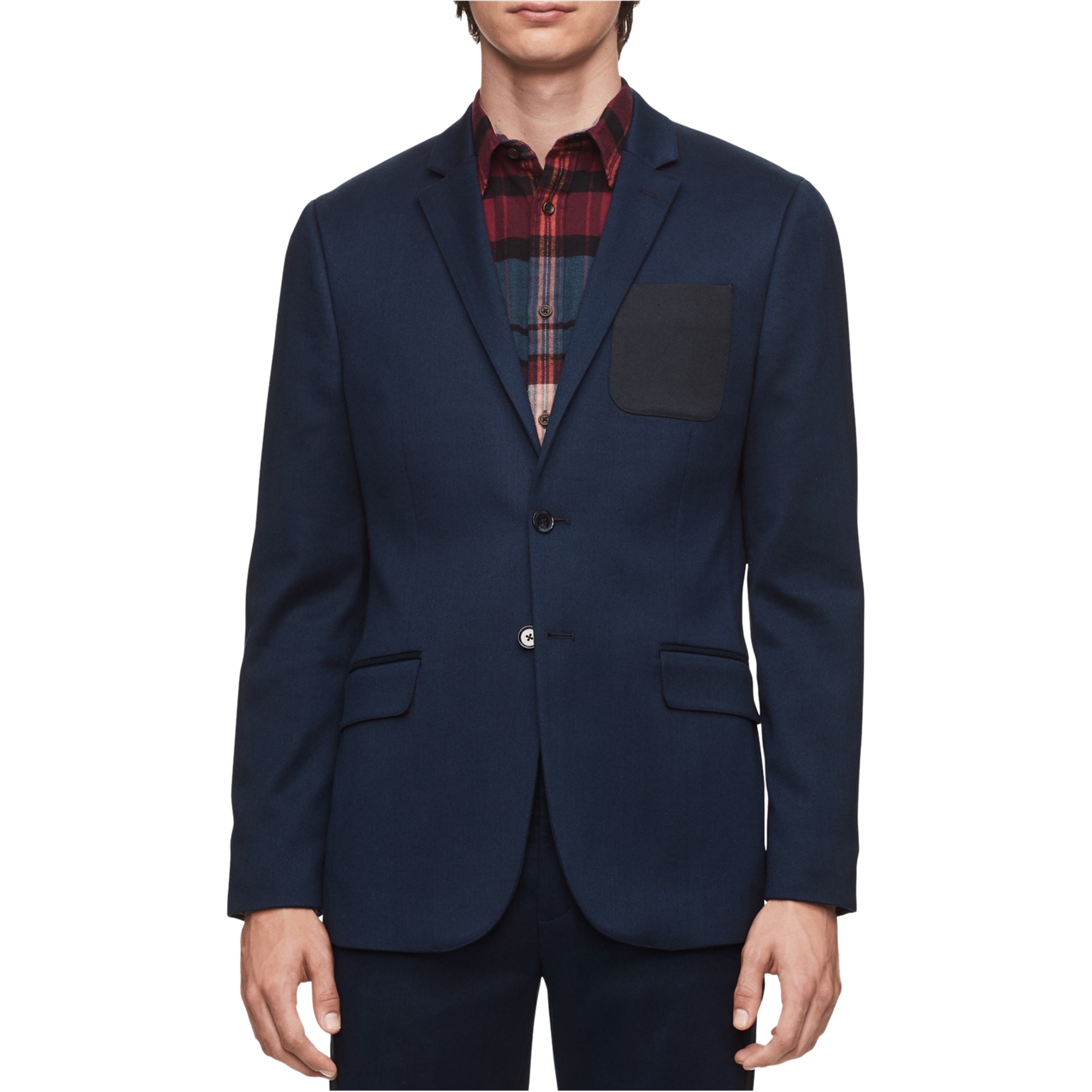 Calvin Klein Mens Patch Pocket Two Button Blazer Jacket, Blue, X-Large